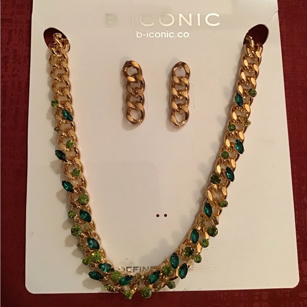 Radiant two-piece necklace and earrings set.